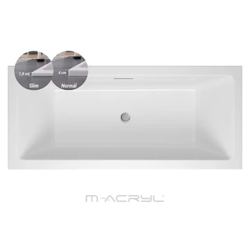 M-ACRYL Sabina Pro Slim egyenes akril kád 180x80 + Ajándék kádláb és peremrögzítő