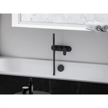 RAVAK Eleganta falba süllyesztett csaptelep szettel, kétutas, belső egység nélkül EL 065.20BLM.O2.RB07D.+S, Black Matt