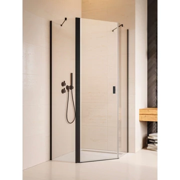RADAWAY Nes Black PTJ szögletes fekete zuhanykabin 90x100J átlátszó, jobbos, ajtó a rövidebb oldalon