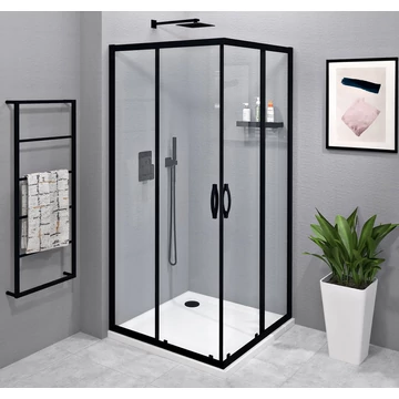 SIGMA SIMPLY BLACK szögletes zuhanykabin 900x900mm, sarokbelépős, transzparent üveg