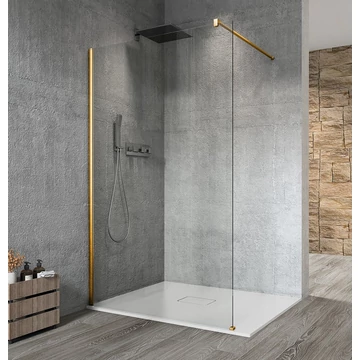 VARIO GOLD MATT Fix zuhanyfal, fali profillal, merőleges merevítő nélkül, transzparent üveg, 1100mm