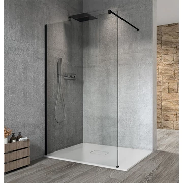 VARIO BLACK Fix zuhanyfal, fali profillal, merőleges merevítő nélkül, transzparent üveg, 1300mm