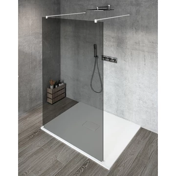 VARIO WHITE Szabadon álló zuhanyfal merőleges merevítőkkel, füst üveg, 1100mm