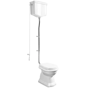 KERASAN RETRO álló WC, hátsó kifolyású, tartállyal, öblítőmechanikával, ülőke nélkül, fehér/króm
