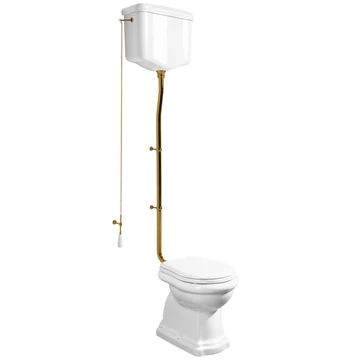 KERASAN RETRO álló WC, alsó kifolyású, tartállyal, öblítőmechanikával, ülőke nélkül, fehér/bronz