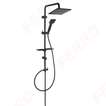 FERRO SQUERTO LUX BALCK zuhanyszett, 3 funkciós, fejzuhannyal, polcal, fekete