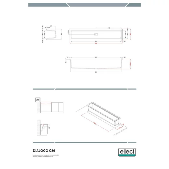 ELLECI- Mosogatótálca Dialogo C86 Keratek K96 White inox tartozékkal