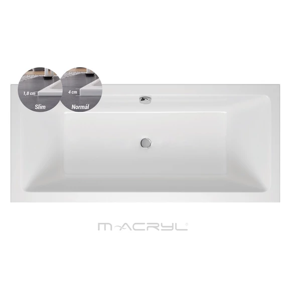 M-ACRYL Sabina Slim egyenes akril kád 170x75 + Ajándék kádláb és peremrögzítő