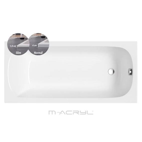 M-ACRYL Mira Slim egyenes akril kád 170x75 + Ajándék kádláb és peremrögzítő