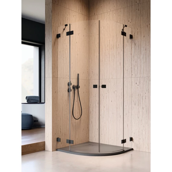 RADAWAY Essenza Pro Black PDD íves fekete zuhanykabin 80x100 átlátszó