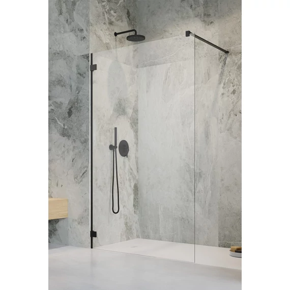 RADAWAY Essenza Pro Black Walk-in fekete zuhanyfal 145 átlátszó
