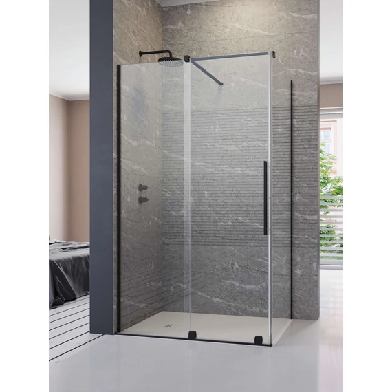 RADAWAY Furo Black KDJ szögletes fekete zuhanykabin 160x75 átlátszó balos