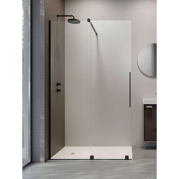 RADAWAY Furo Black Walk-in fekete zuhanyfal 110 átlátszó balos