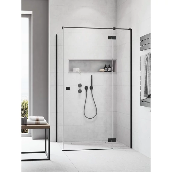 RADAWAY Essenza Black KDJ szögletes fekete zuhanykabin 90x80 átlátszó balos