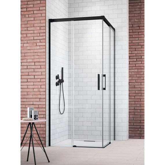 RADAWAY Idea Black KDD szögletes fekete zuhanykabin 90x75 átlátszó