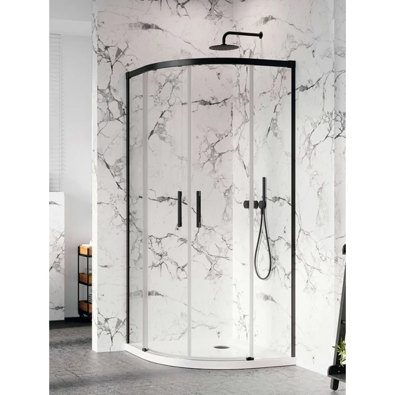RADAWAY Idea Black PDD íves fekete zuhanykabin 90x80 átlátszó