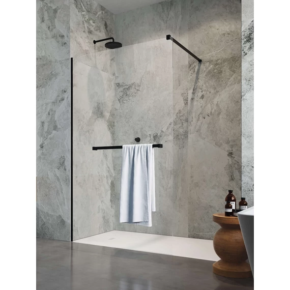 RADAWAY Modo New Black II Walk-in fekete zuhanyfal törölközőtartóval 140 átlátszó