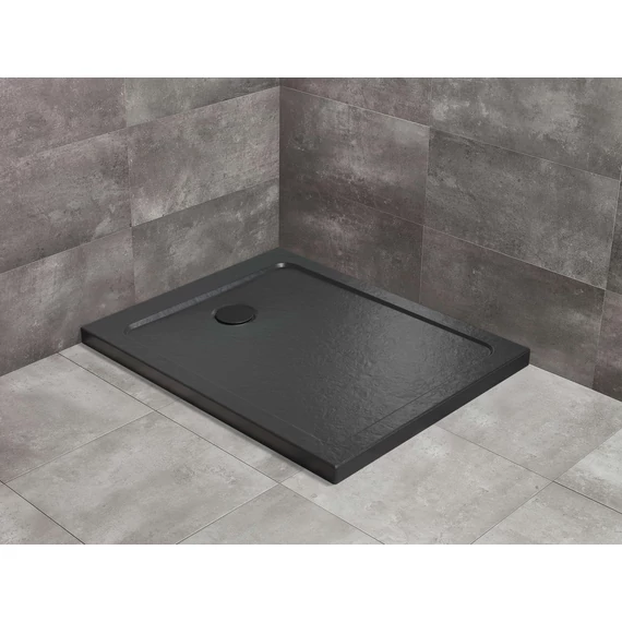 RADAWAY Doros Stone F szögletes lapos zuhanytálca 140x80 fekete, ajándék szifonnal
