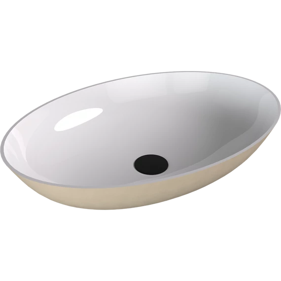 BANERA OVAL öntöttmárvány mosdó, 60x40cm, fehér/matt bézs
