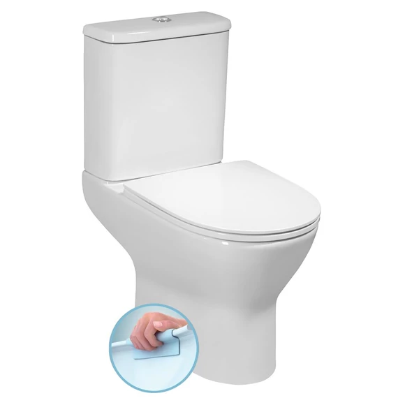 BRUCKNER DARIO monoblokkos WC, alsó/hátsó kifolyású, ülőke nélkül, duálgombos öblítőmechanikával
