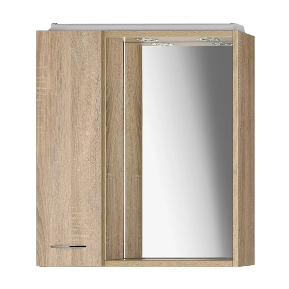 AQUALINE ZOJA tükrösszekrény LED világítással, balos, 60x60x14cm, platina tölgy