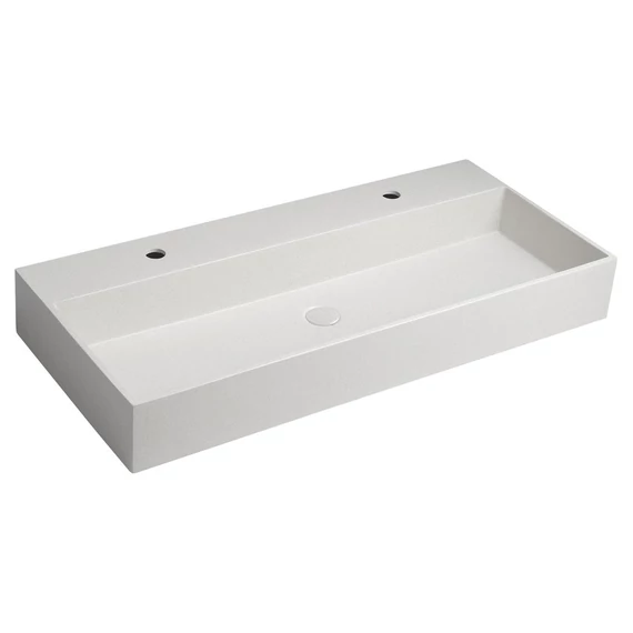 QUADRADO betonmosdó lefolyóval, 2 furatos, 96x44cm, fehér homokkő