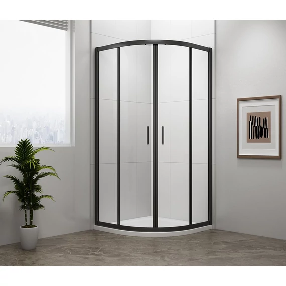 POLYSAN EASY LINE BLACK íves zuhanykabin, 900x900mm, matt fekete profil/transzparent üveg