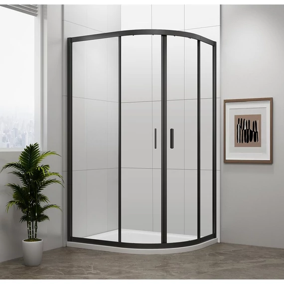 POLYSAN EASY LINE BLACK íves zuhanykabin, 900x800mm, matt fekete profil/transzparent üveg