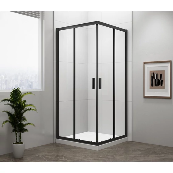 POLYSAN EASY LINE BLACK szögletes zuhanykabin, 900x900mm, matt fekete profil/transzparent üveg
