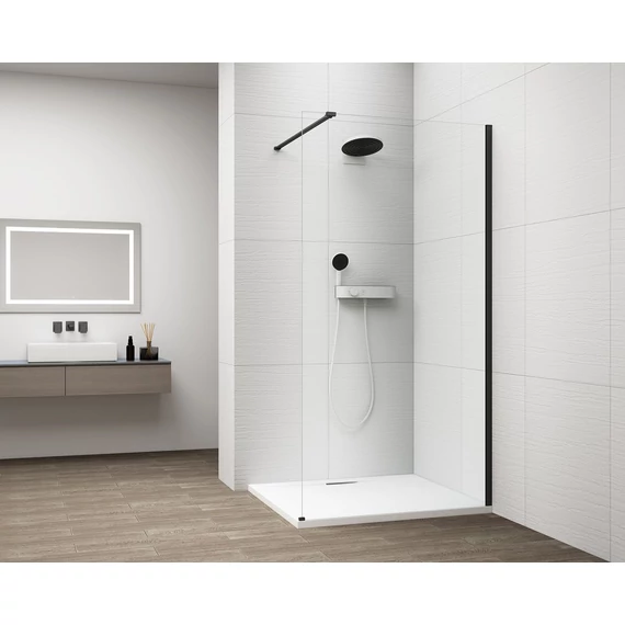 ESCA BLACK MATT Walk-in zuhanyfal, falra szerelhető, transzparent üveg, 1100mm
