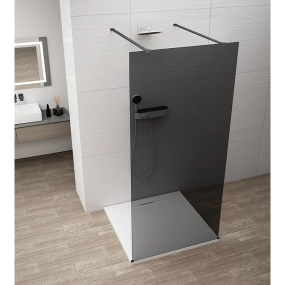 ESCA BLACK MATT Walk-in zuhanyfal, szabadonálló, füst üveg, 1500mm