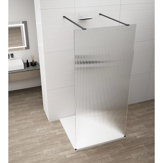 ESCA BLACK MATT Walk-in zuhanyfal, szabadonálló, flutes üveg, 1300mm