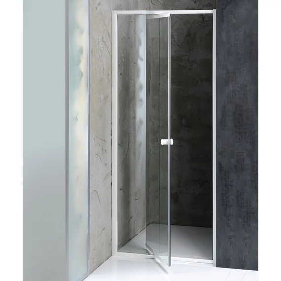 AQUALINE AMICO nyílóajtó fix résszel, 100-122x185cm, fehér profil, transzparent üveg
