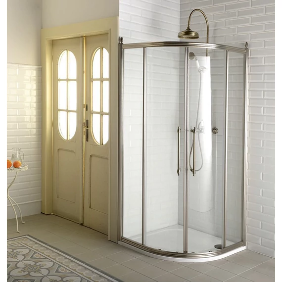 GELCO ANTIQUE íves zuhanykabin, eltolható kétszárnyú ajtó, 1000x1000mm, transzparent üveg minta nélkül, bronz