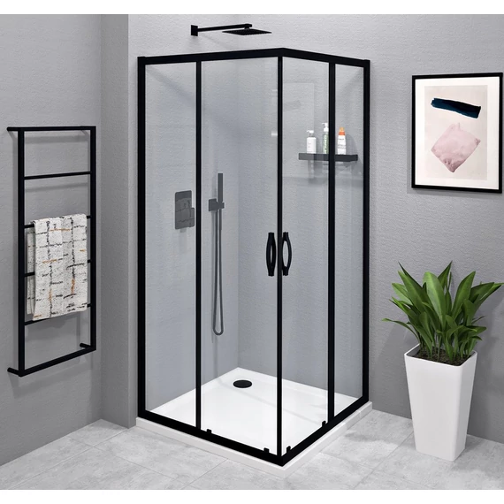 SIGMA SIMPLY BLACK szögletes zuhanykabin 1000x1000mm, sarokbelépős, transzparent üveg
