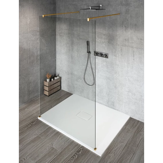 VARIO GOLD MATT Szabadon álló zuhanyfal merőleges merevítőkkel, transzparent üveg, 1100mm