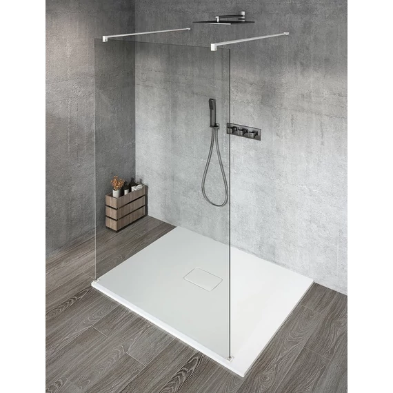 VARIO WHITE Szabadon álló zuhanyfal merőleges merevítőkkel, transzparent üveg, 1200mm