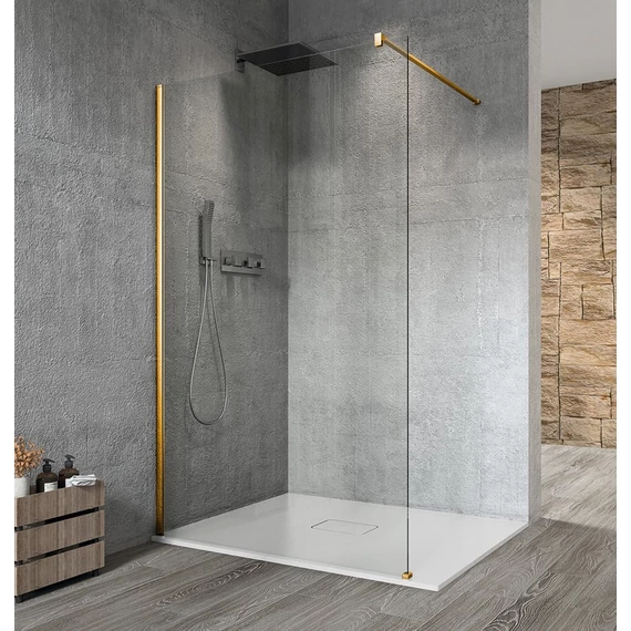 VARIO GOLD MATT Fix zuhanyfal, fali profillal, merőleges merevítő nélkül, transzparent üveg, 1400mm