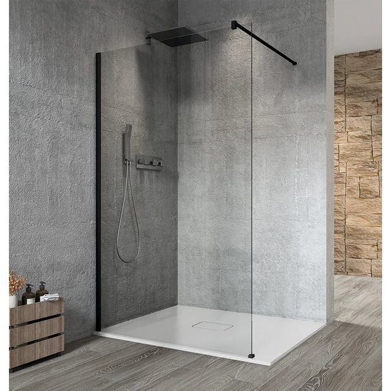 VARIO BLACK Fix zuhanyfal, fali profillal, merőleges merevítő nélkül, transzparent üveg, 700mm