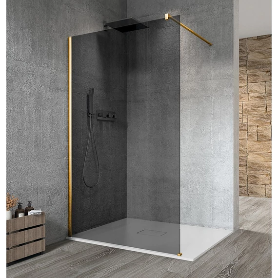 VARIO GOLD MATT Fix zuhanyfal, fali profillal, merőleges merevítő nélkül, füst üveg, 1000mm
