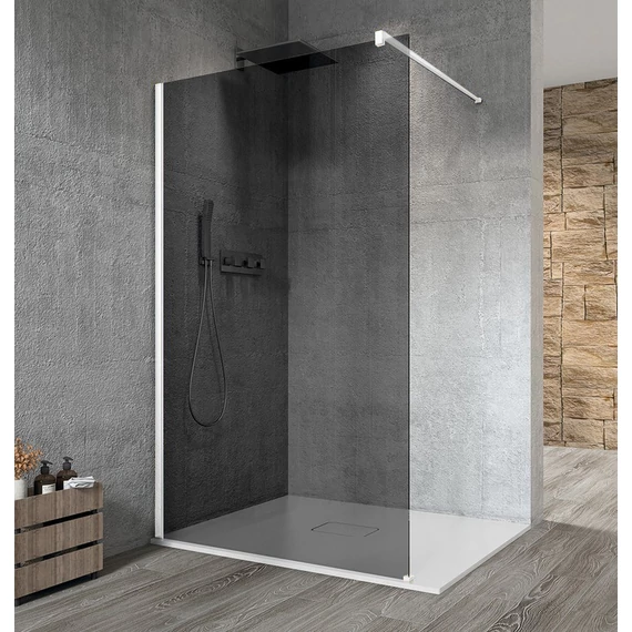 VARIO WHITE Fix zuhanyfal, fali profillal, merőleges merevítő nélkül, füst üveg, 1100mm