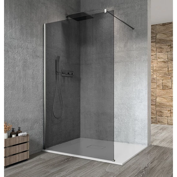 VARIO CHROME Fix zuhanyfal, fali profillal, merőleges merevítő nélkül, füst üveg, 1200mm