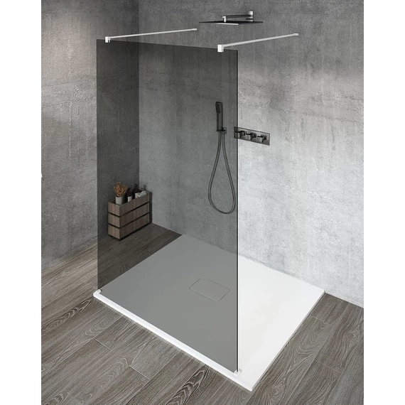 VARIO WHITE Szabadon álló zuhanyfal merőleges merevítőkkel, füst üveg, 1200mm
