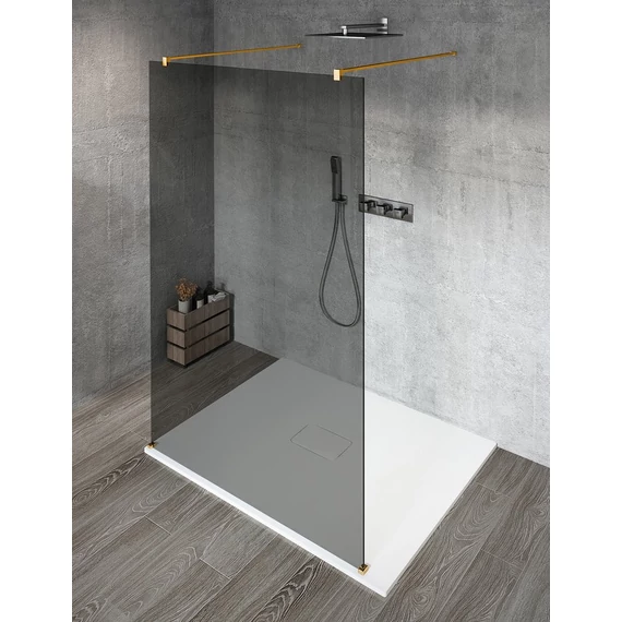 VARIO GOLD MATT Szabadon álló zuhanyfal merőleges merevítőkkel, füst üveg, 700mm