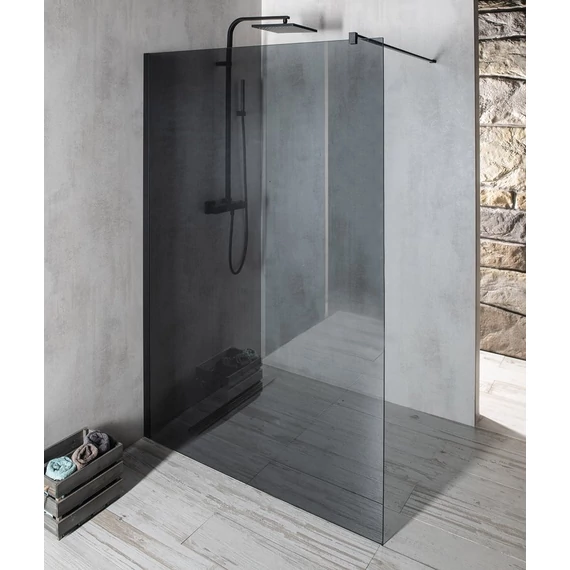 VARIO BLACK Fix zuhanyfal, fali profillal, merőleges merevítő nélkül, füst üveg, 900mm