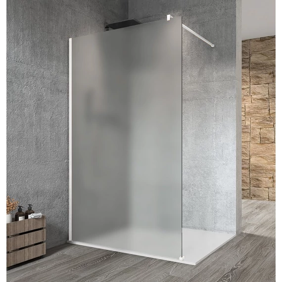 VARIO WHITE Fix zuhanyfal, fali profillal, merőleges merevítő nélkül, matt üveg, 1000mm