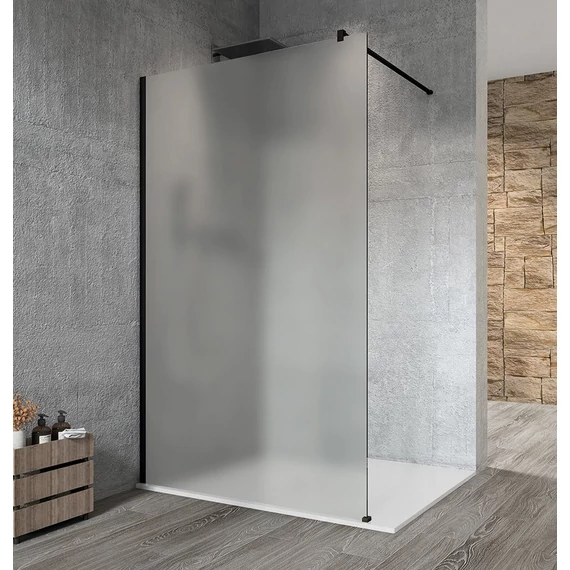 VARIO BLACK Fix zuhanyfal, fali profillal, merőleges merevítő nélkül, matt üveg, 1300mm