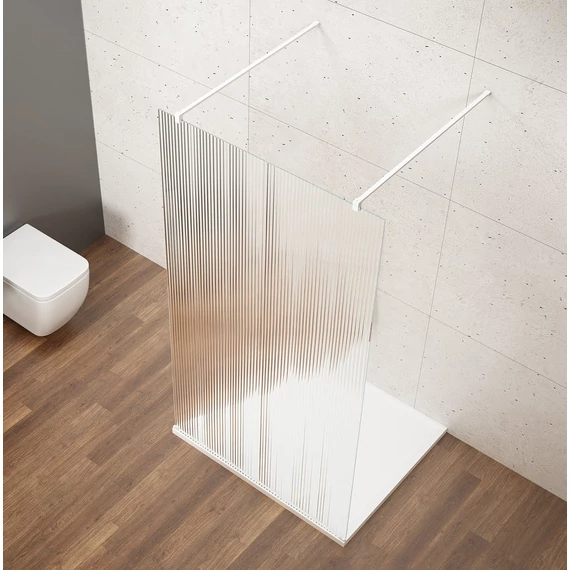 VARIO WHITE Szabadon álló zuhanyfal merőleges merevítőkkel, nordic üveg, 1100mm