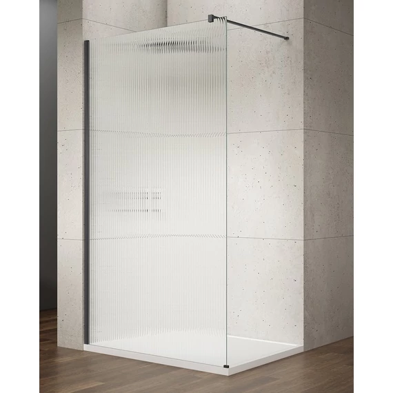 VARIO BLACK Fix zuhanyfal, fali profillal, merőleges merevítő nélkül, nordic üveg, 1400mm