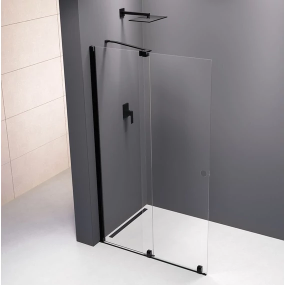 POLYSAN MODULAR SHOWER tolóajtó fix résszel, 1600mm, fekete, transzparent üveg